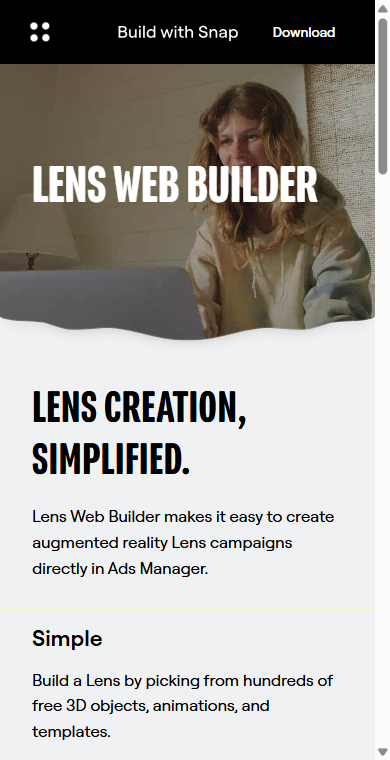 Snap Lens Web Builder app interface screenshot
