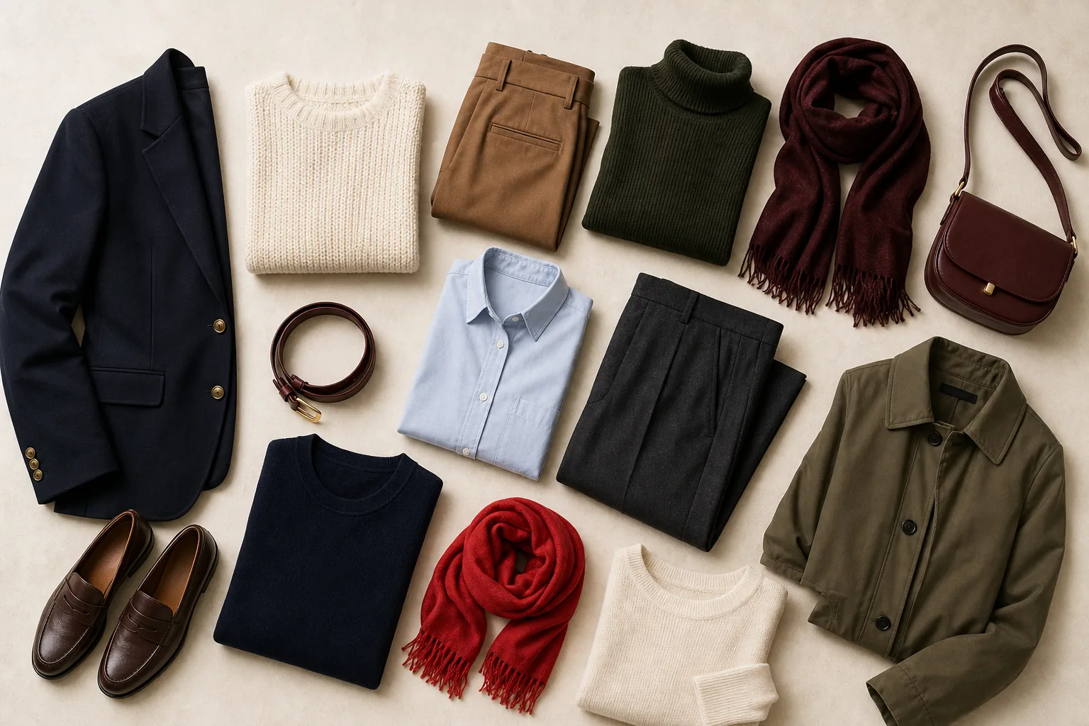 Combinaciones de colores para ropa organizadas en looks modernos y coordinados